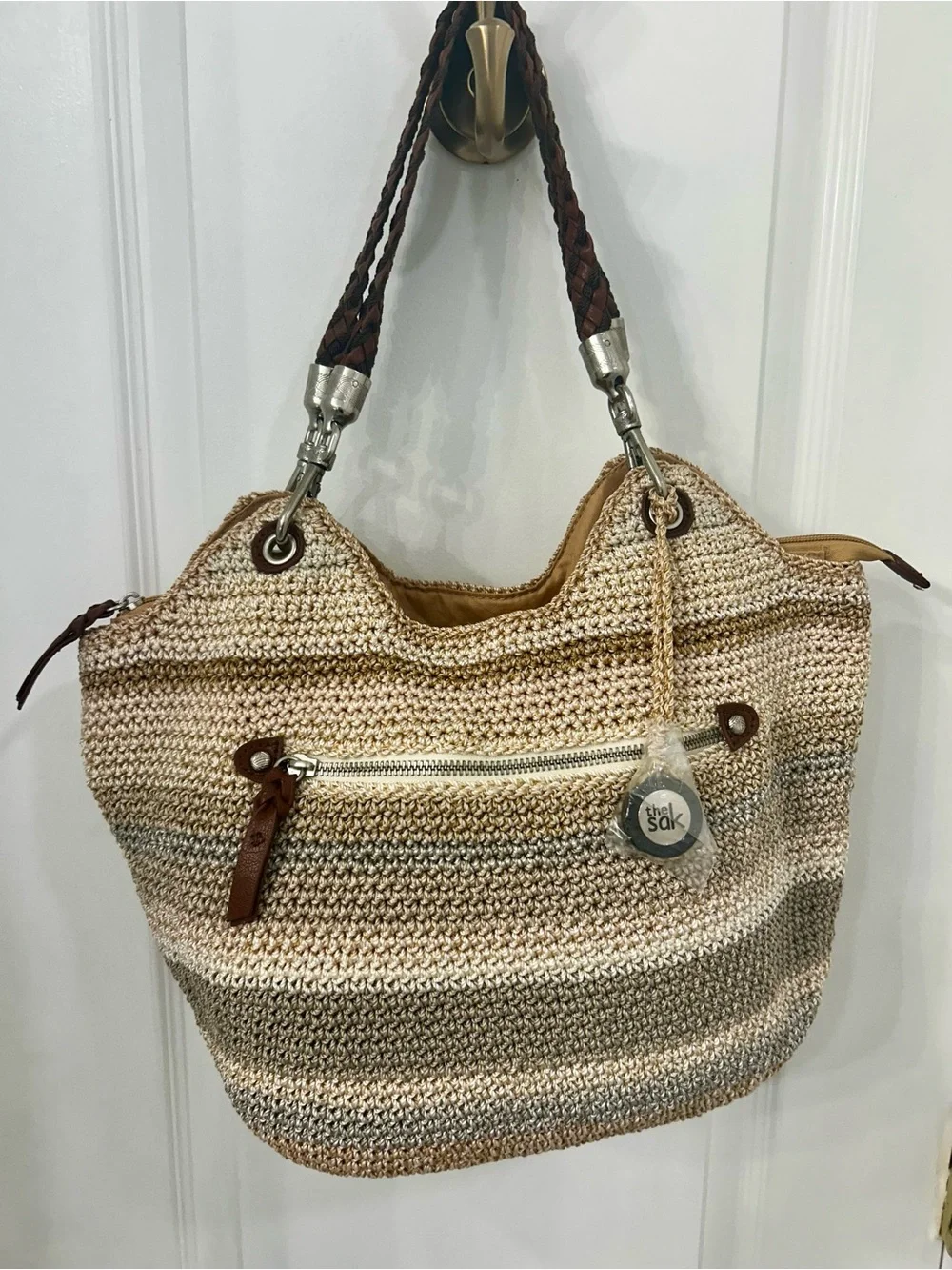 The Sak NEW!!!! Indio Crochet Satchel, Sand Stripe NWOT!!!!!